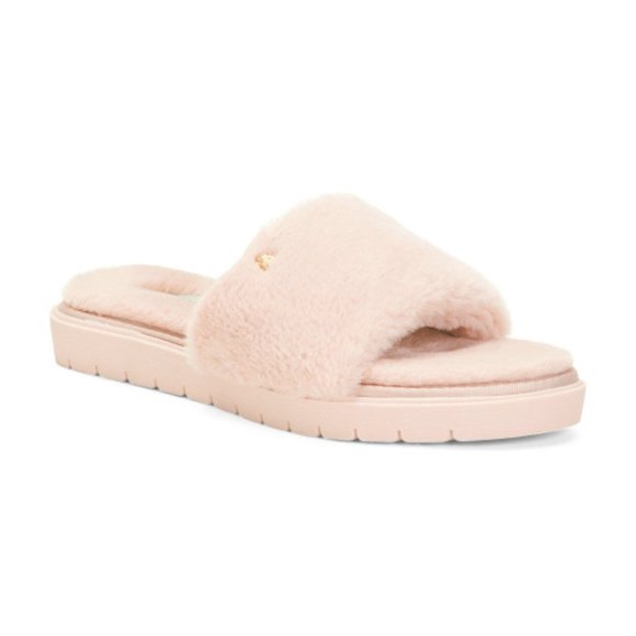 NEW ANNE KLEIN Women Sillie Pink Cozy Fluff Slide Slipper Sandal - Picture 2 of 4